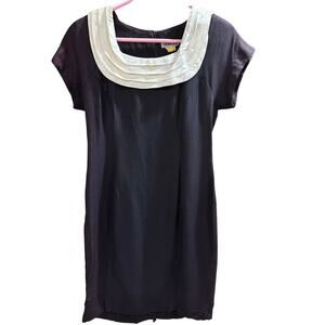 Vintage Taurus II Black Dress White Scoop Neck Collar Size 6 Witchcore